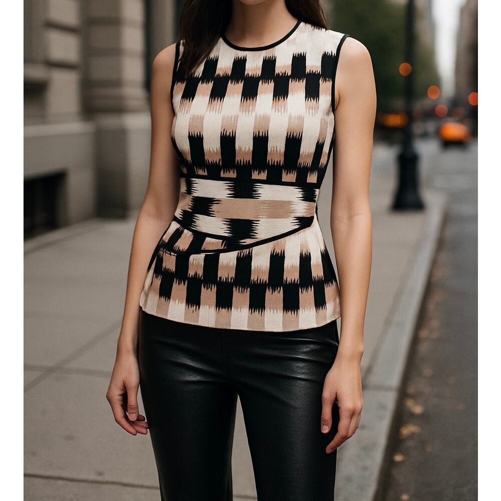 BCBGMAXARIA XS Black White Nude Illusion Top Sleeveless Blouse seen on tv celebs